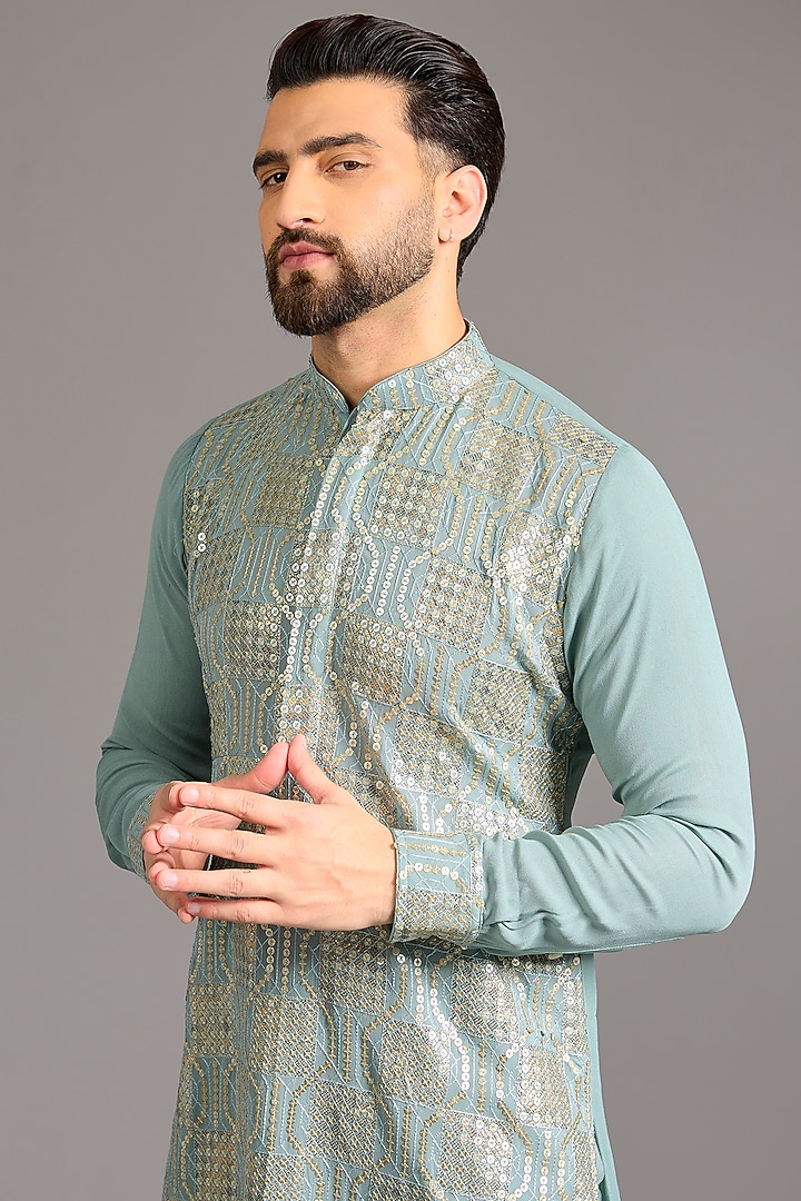 Asparagus Georgette Sequins Work Kurta Set by Rabani & Rakha Men at Pernia's Pop Up Shop