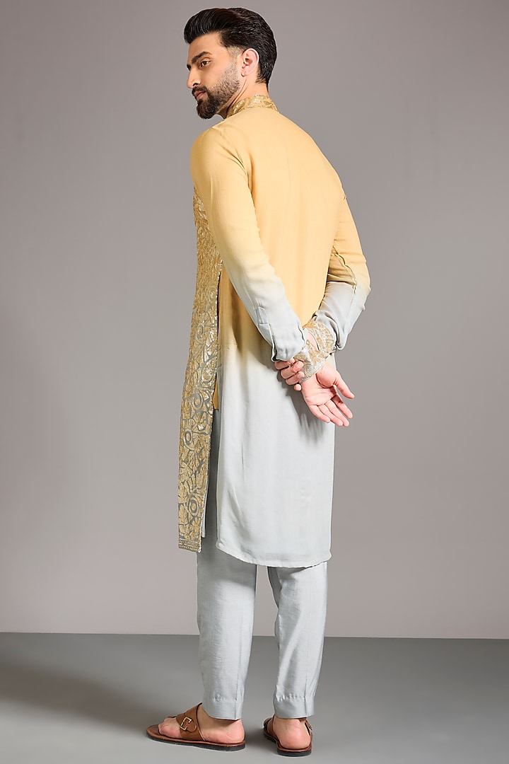 Golden & Grey Shaded Georgette Sequin Work Kurta Set by Rabani & Rakha Men at Pernia's Pop Up Shop