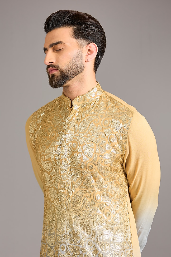 Golden & Grey Shaded Georgette Sequin Work Kurta Set by Rabani & Rakha Men at Pernia's Pop Up Shop