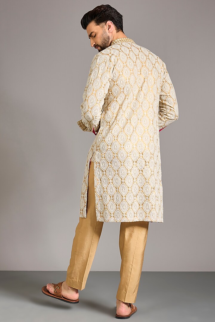 Gold Georgette Thread Work Kurta Set by Rabani & Rakha Men at Pernia's Pop Up Shop