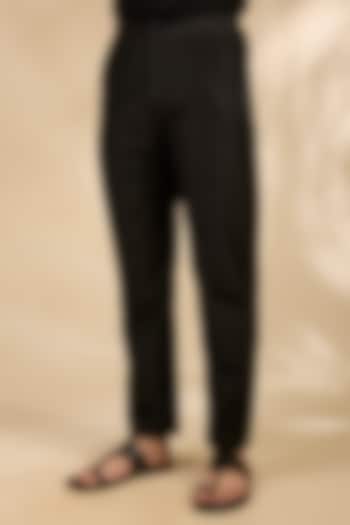 Black Cotton Silk Pants by Rabani & Rakha Men at Pernia's Pop Up Shop