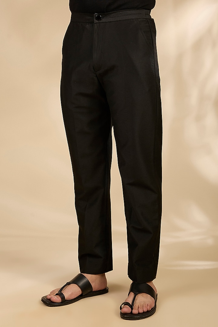 Black Cotton Silk Pants by Rabani & Rakha Men at Pernia's Pop Up Shop