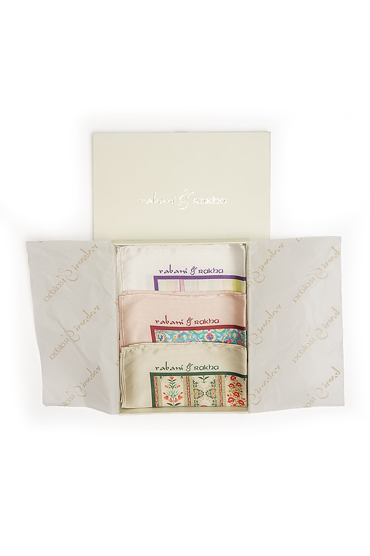 Satin Printed Pocket Square Gift Box (Set of 3) by Rabani & Rakha Men