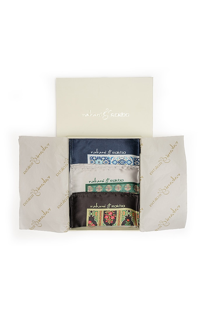 Satin Printed Pocket Square Gift Box (Set of 3) by Rabani & Rakha Men