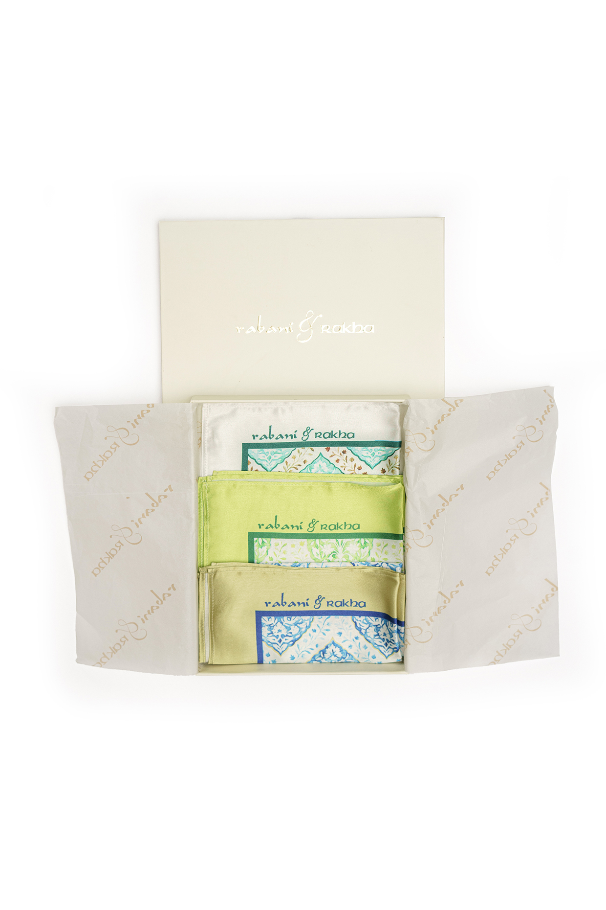 Satin Printed Pocket Square Gift Box (Set of 3) by Rabani & Rakha Men