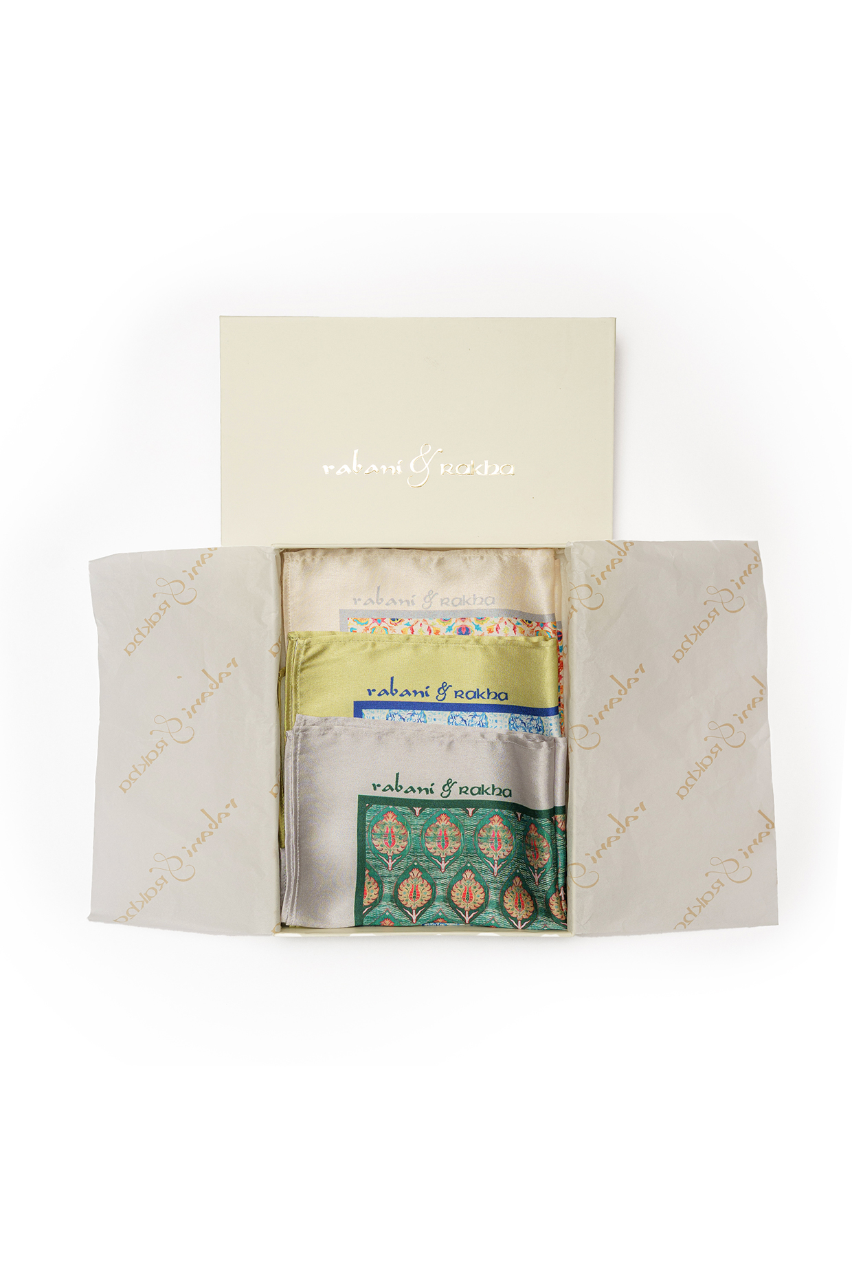 Satin Printed Pocket Square Gift Box (Set of 3) by Rabani & Rakha Men