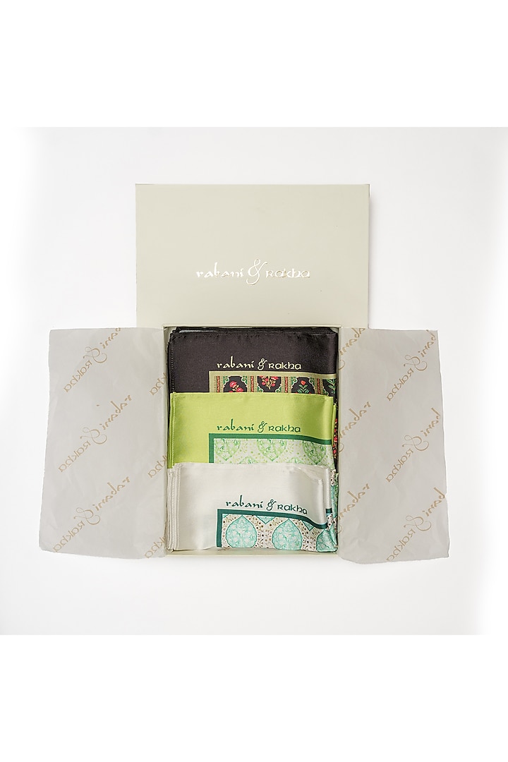 Satin Printed Pocket Square Gift Box (Set of 3) by Rabani & Rakha Men