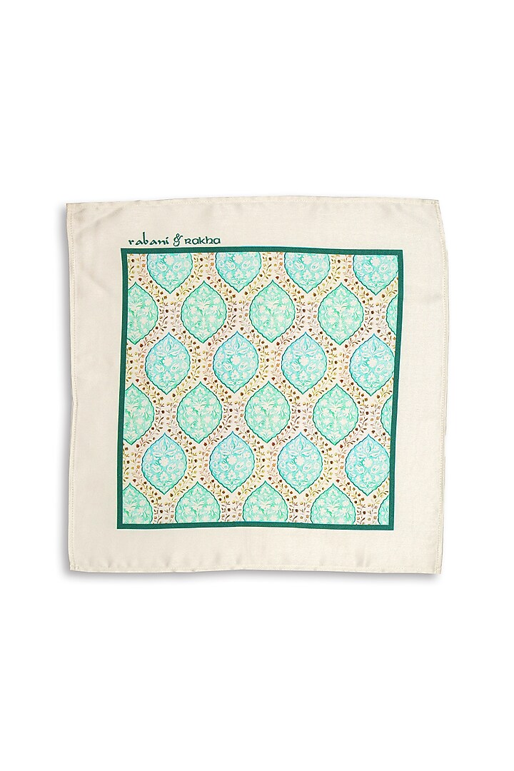 Aqua Satin Printed Pocket Square & Neck Stole Gift Box by Rabani & Rakha Men at Pernia's Pop Up Shop