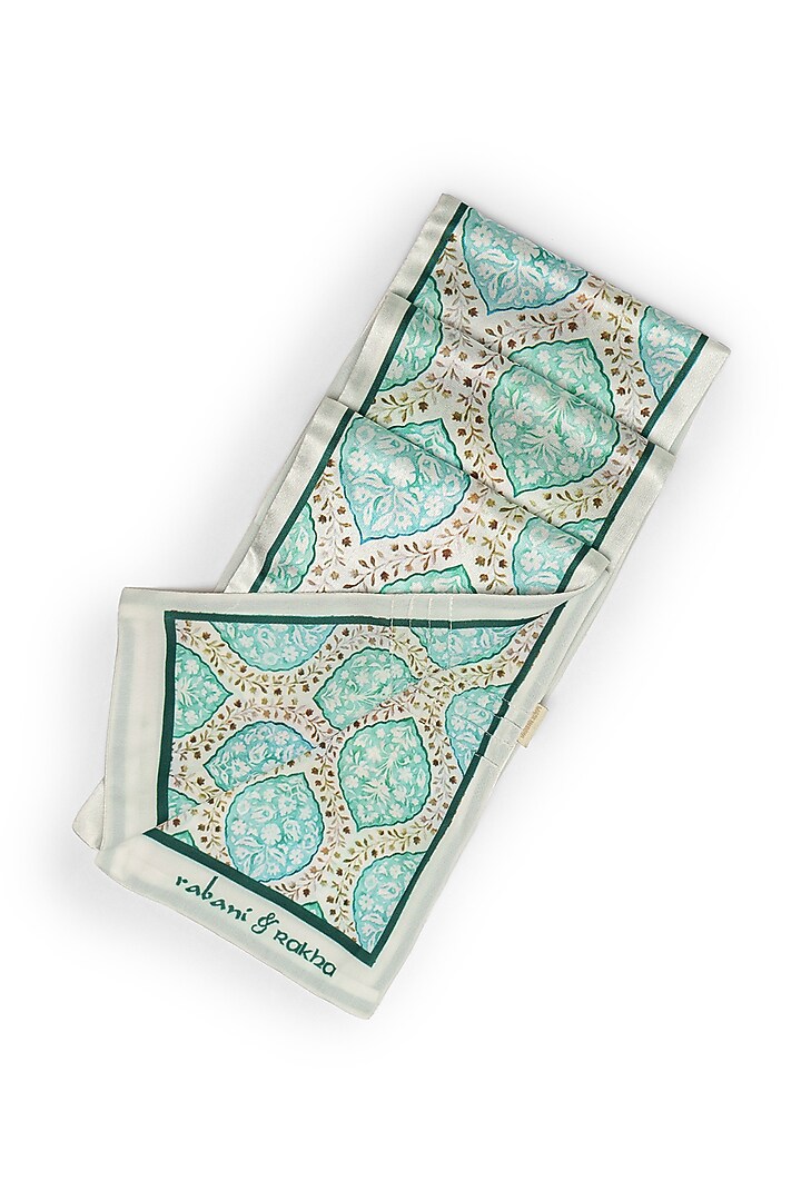 Aqua Satin Printed Pocket Square & Neck Stole Gift Box by Rabani & Rakha Men at Pernia's Pop Up Shop