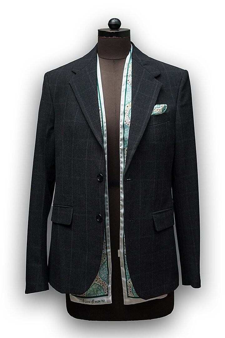 Aqua Satin Printed Pocket Square & Neck Stole Gift Box by Rabani & Rakha Men at Pernia's Pop Up Shop