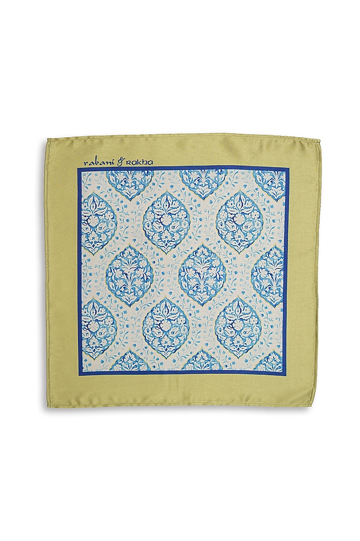 Blue Satin Printed Pocket Square & Neck Stole Gift Box by Rabani & Rakha Men at Pernia's Pop Up Shop