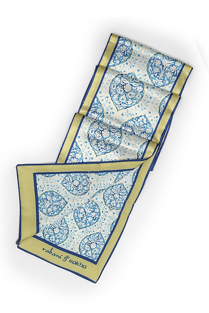Blue Satin Printed Pocket Square & Neck Stole Gift Box by Rabani & Rakha Men at Pernia's Pop Up Shop