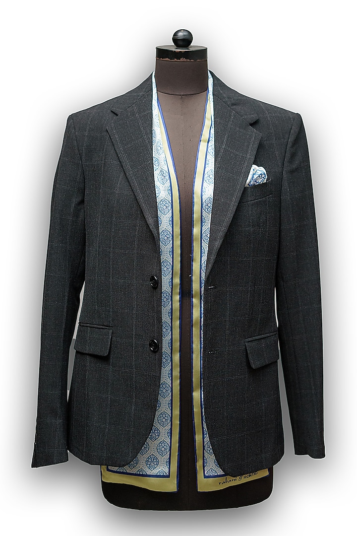 Blue Satin Printed Pocket Square & Neck Stole Gift Box by Rabani & Rakha Men at Pernia's Pop Up Shop