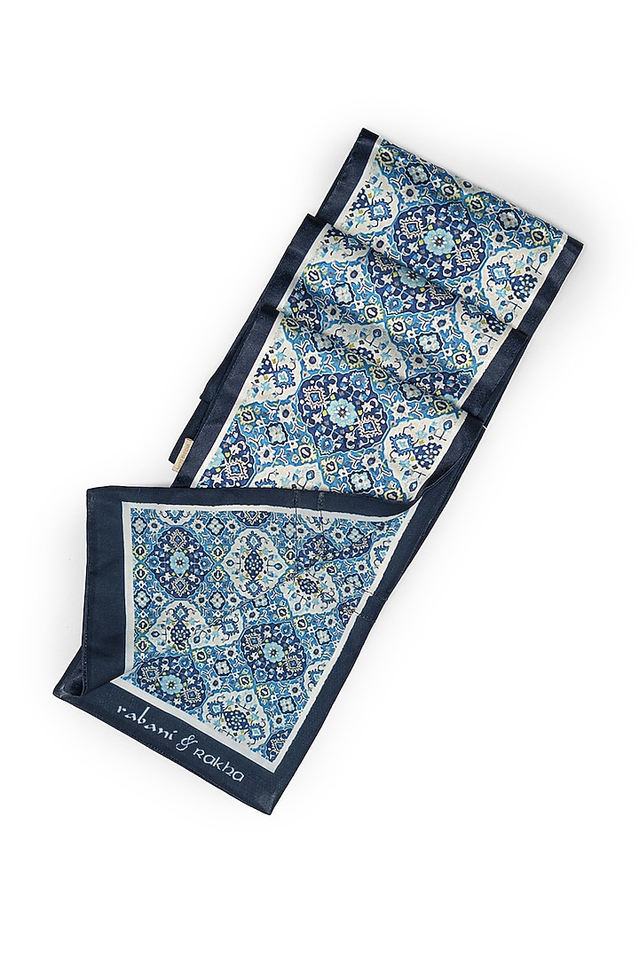 Dark Blue Satin Printed Pocket Square & Neck Stole Gift Box by Rabani & Rakha Men at Pernia's Pop Up Shop