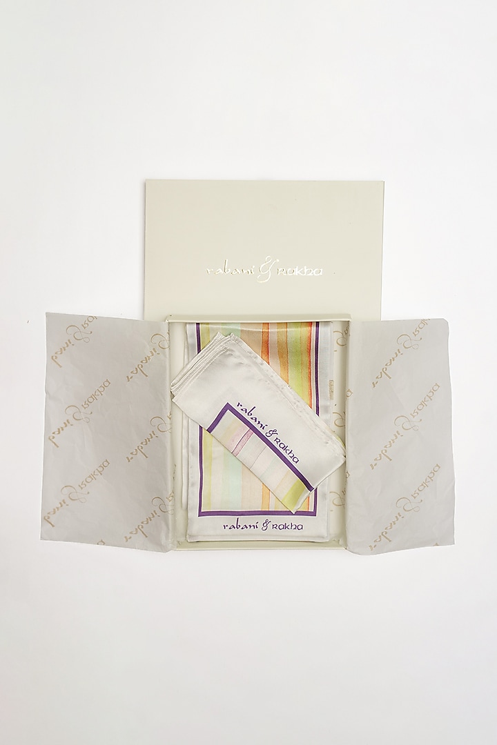 Mlti-Colored Satin Printed Pocket Square & Neck Stole Gift Box by Rabani & Rakha Men at Pernia's Pop Up Shop