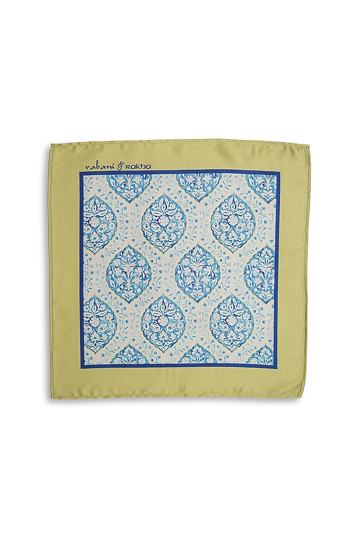Blue Satin Printed Pocket Square & Neck Stole Gift Box by Rabani & Rakha Men at Pernia's Pop Up Shop