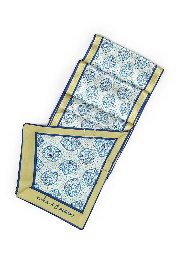 Blue Satin Printed Pocket Square & Neck Stole Gift Box by Rabani & Rakha Men at Pernia's Pop Up Shop