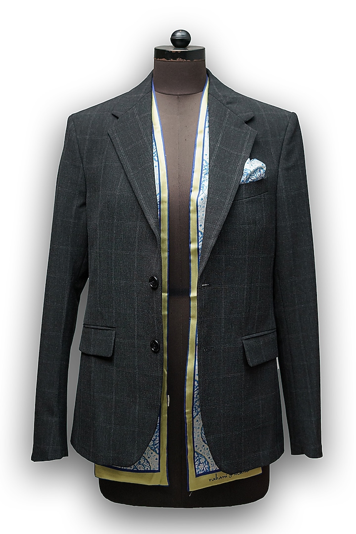 Blue Satin Printed Pocket Square & Neck Stole Gift Box by Rabani & Rakha Men at Pernia's Pop Up Shop