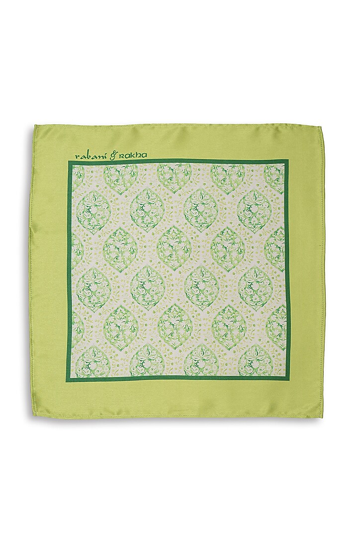 Lime Satin Printed Pocket Square & Neck Stole Gift Box by Rabani & Rakha Men at Pernia's Pop Up Shop