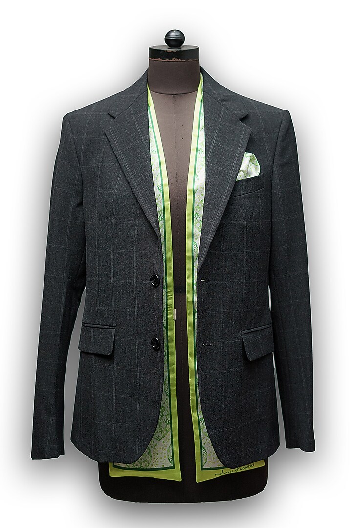Lime Satin Printed Pocket Square & Neck Stole Gift Box by Rabani & Rakha Men at Pernia's Pop Up Shop
