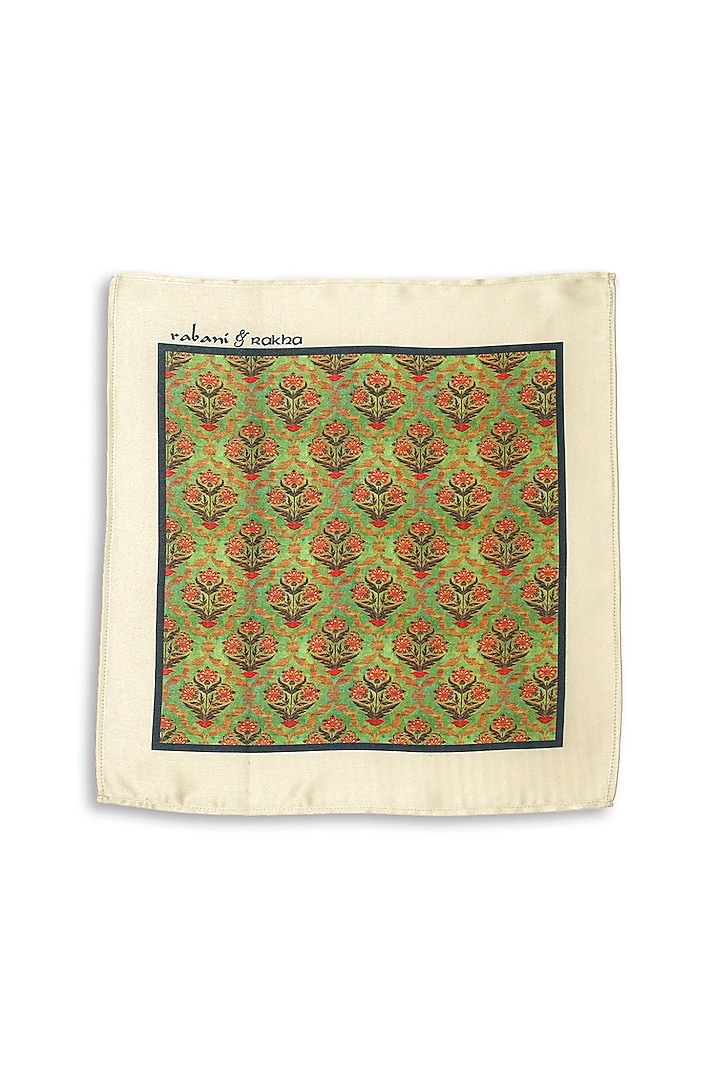 Mehendi Green Satin Printed Pocket Square & Neck Stole Gift Box by Rabani & Rakha Men at Pernia's Pop Up Shop