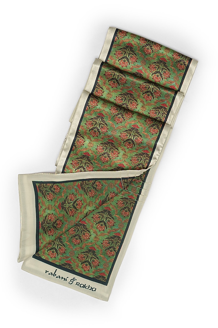 Mehendi Green Satin Printed Pocket Square & Neck Stole Gift Box by Rabani & Rakha Men at Pernia's Pop Up Shop