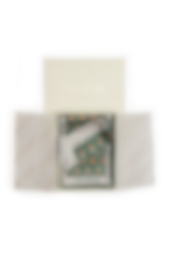 Green Satin Printed Pocket Square & Neck Stole Gift Box by Rabani & Rakha Men