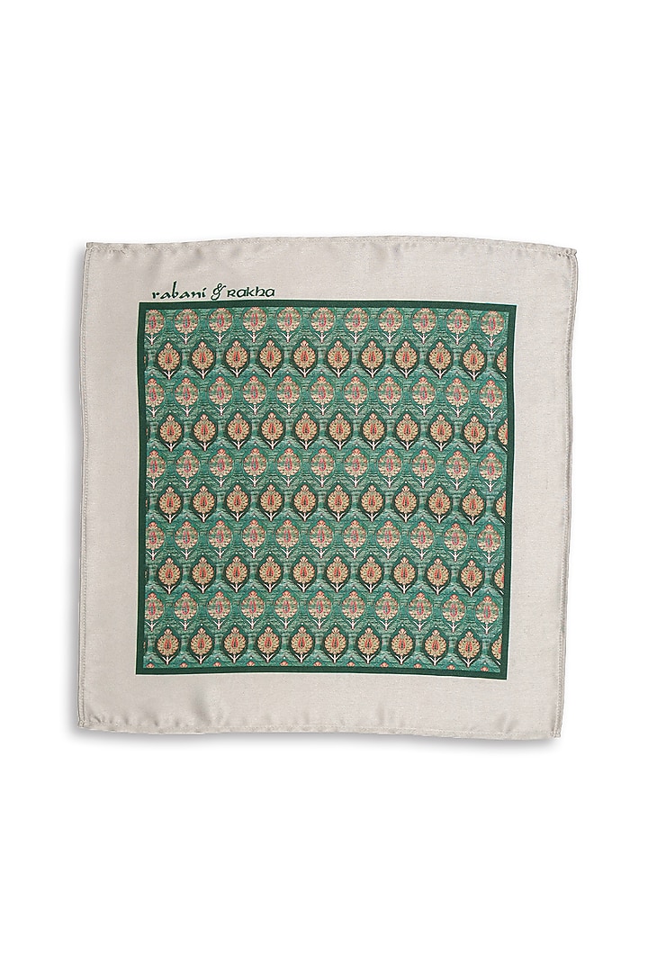 Green Satin Printed Pocket Square & Neck Stole Gift Box by Rabani & Rakha Men at Pernia's Pop Up Shop