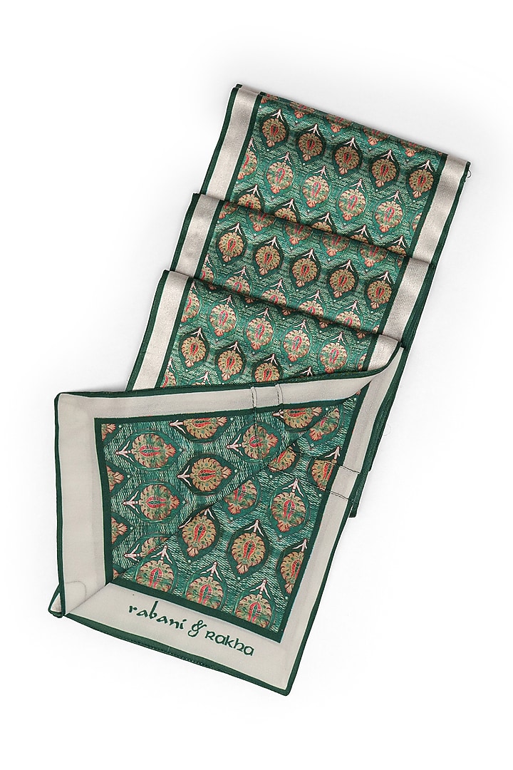Green Satin Printed Pocket Square & Neck Stole Gift Box by Rabani & Rakha Men at Pernia's Pop Up Shop