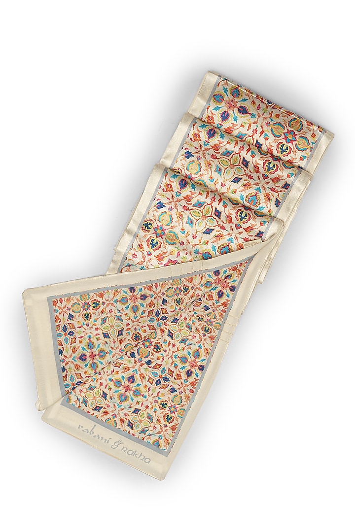Beige Satin Printed Pocket Square & Neck Stole Gift Box by Rabani & Rakha Men at Pernia's Pop Up Shop