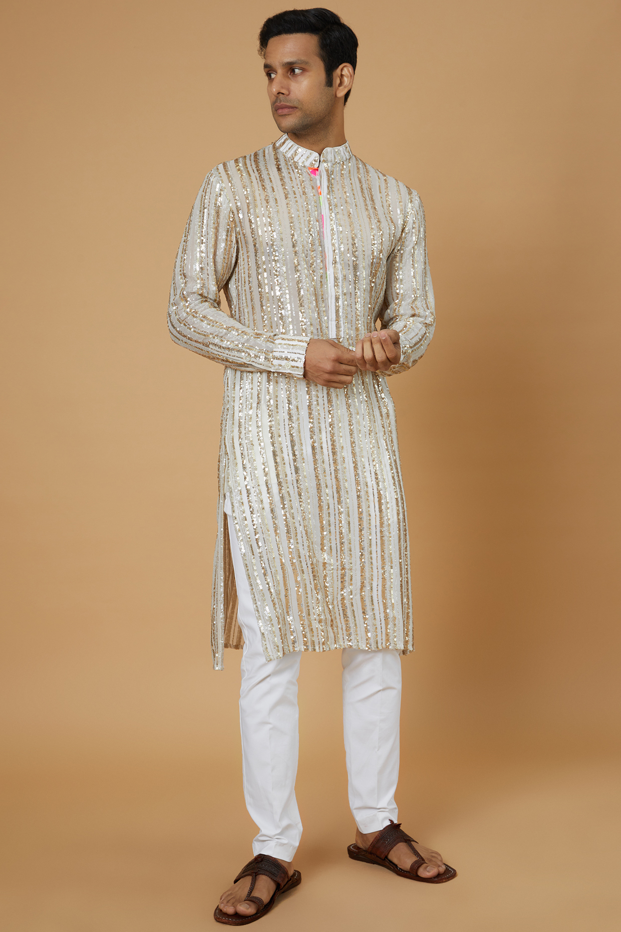 Ivory Georgette Embroidered Kurta Set by Rabani & Rakha Men-POPULAR PRODUCTS AT STORE