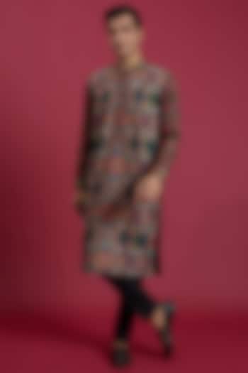 Black Crepe & Georgette Kurta Set by Rabani & Rakha Men at Pernia's Pop Up Shop