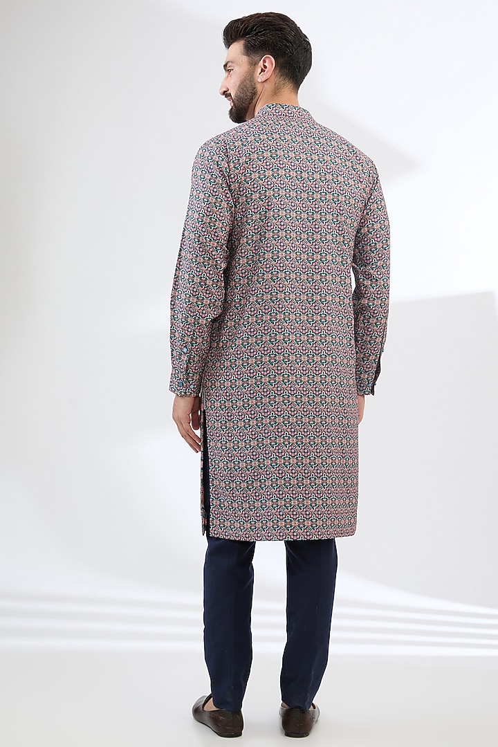 Multi-Colored Georgette Swan Printed Kurta Set by Rabani & Rakha Men at Pernia's Pop Up Shop