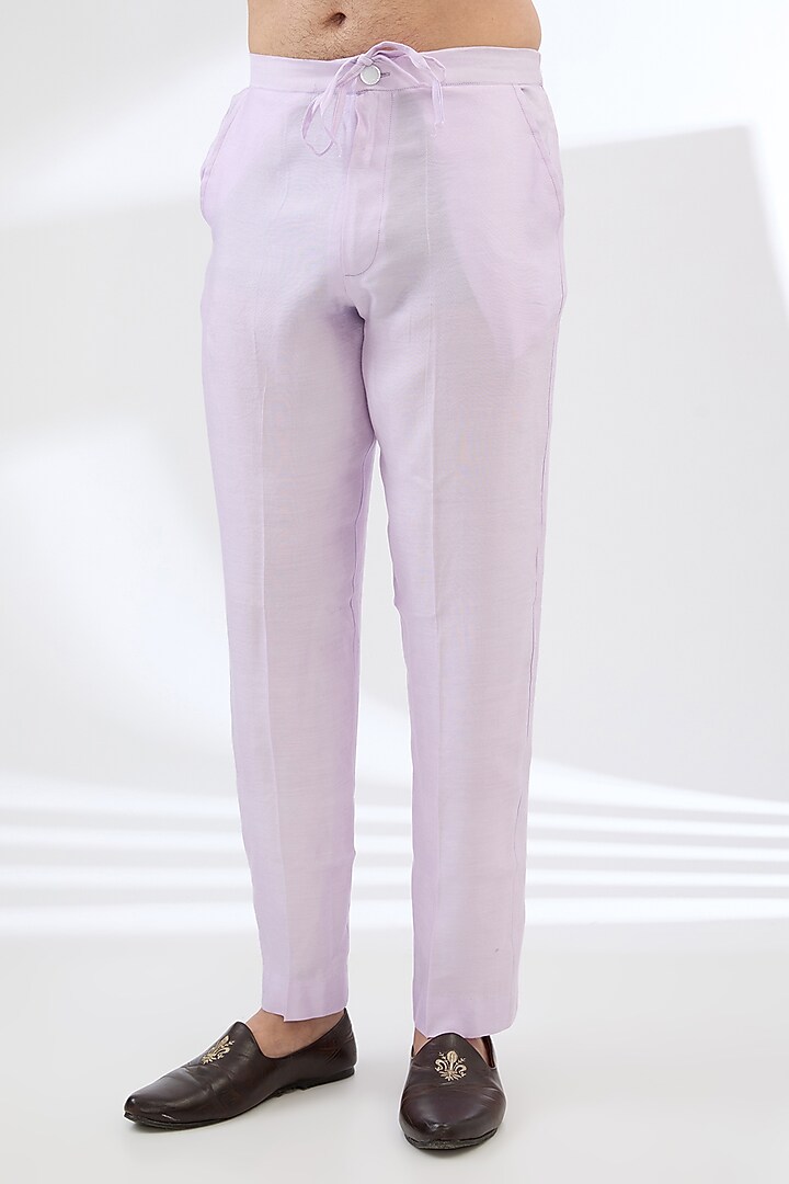 Pink Dola Silk Printed & Thread Embroidered Kurta Set by Rabani & Rakha Men at Pernia's Pop Up Shop