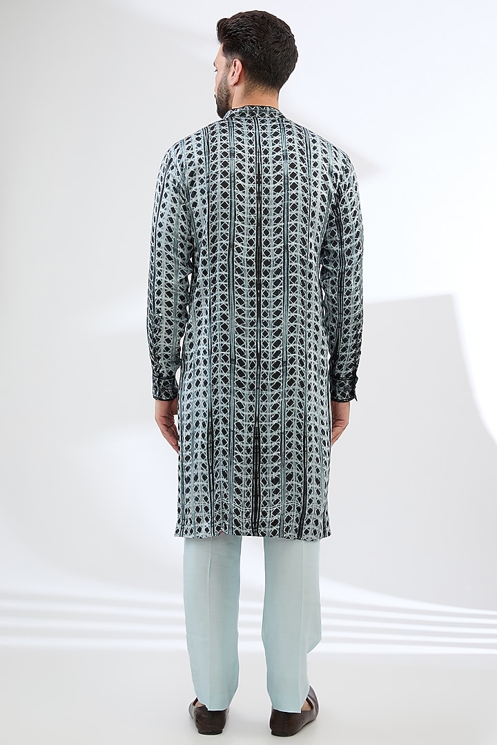 Black Silk Shibori Printed Kurta Set by Rabani & Rakha Men at Pernia's Pop Up Shop