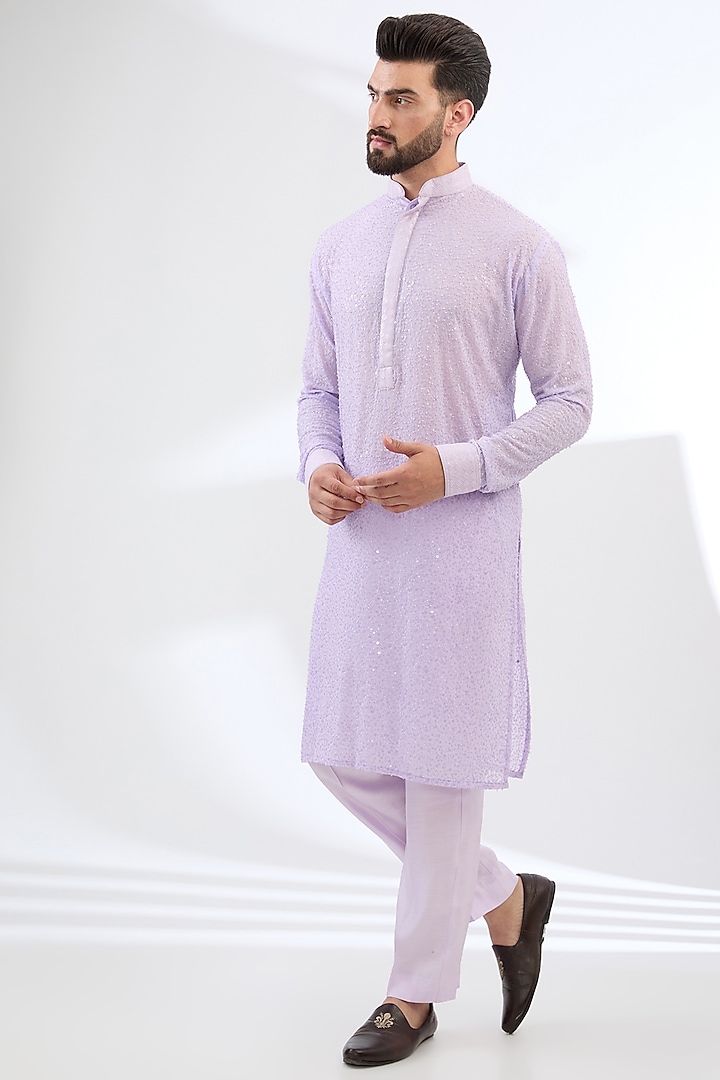 Lilac Georgette Kurta Set by Rabani & Rakha Men at Pernia's Pop Up Shop
