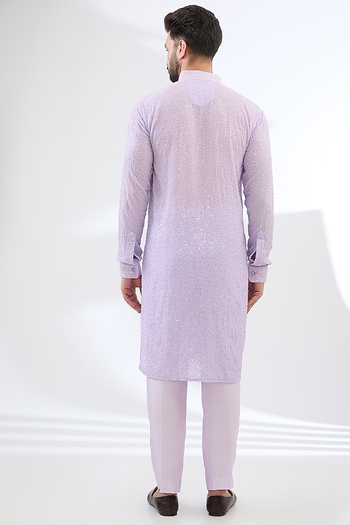 Lilac Georgette Kurta Set by Rabani & Rakha Men at Pernia's Pop Up Shop