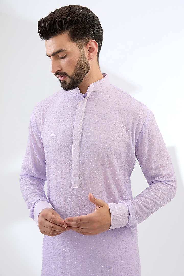 Lilac Georgette Kurta Set by Rabani & Rakha Men at Pernia's Pop Up Shop