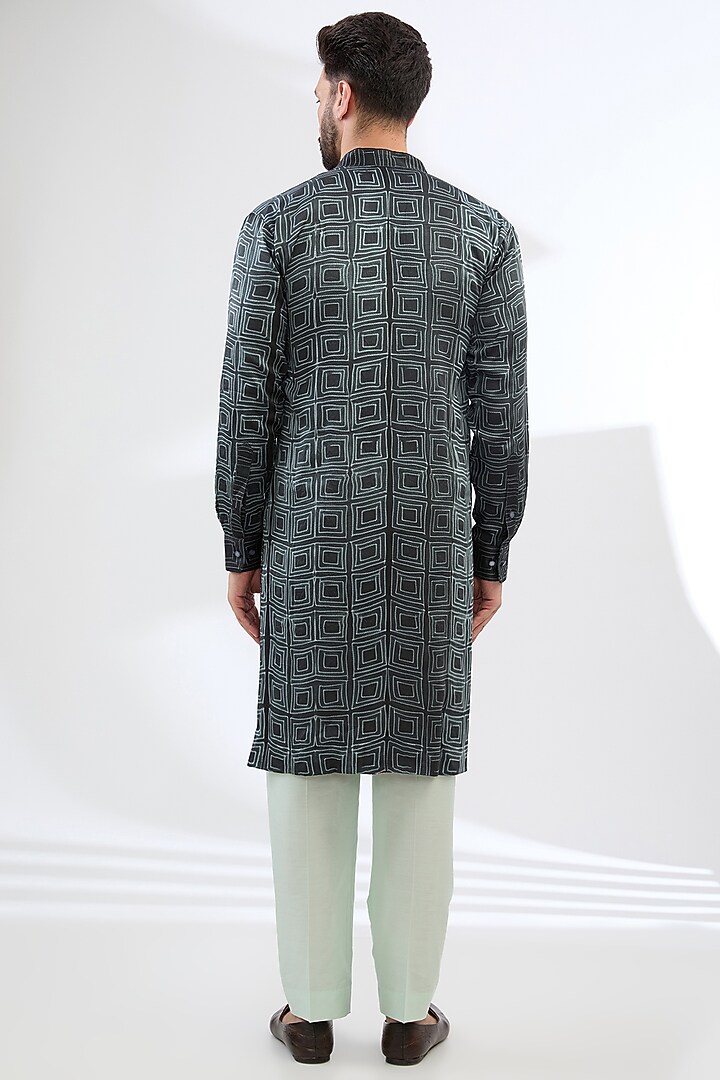Black Silk Shibori Printed Kurta Set by Rabani & Rakha Men at Pernia's Pop Up Shop