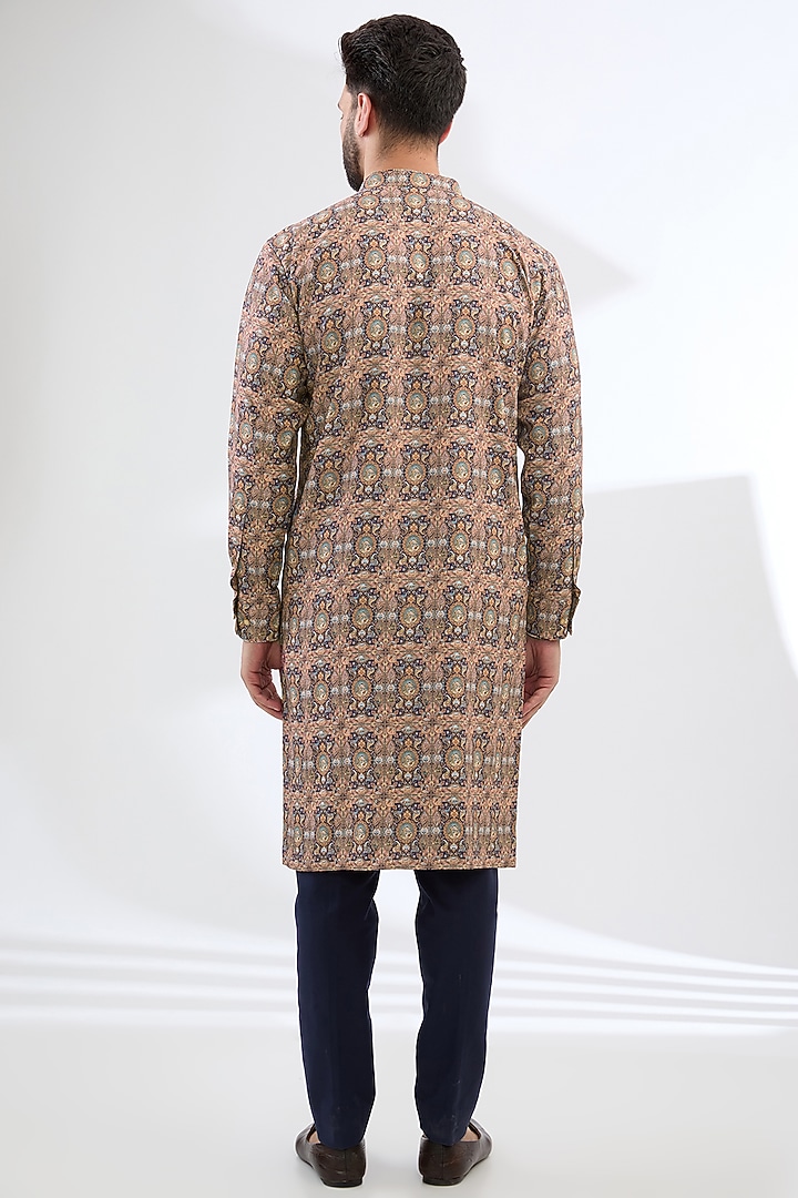 Multi-Colored Georgette Bird Printed Kurta Set by Rabani & Rakha Men at Pernia's Pop Up Shop