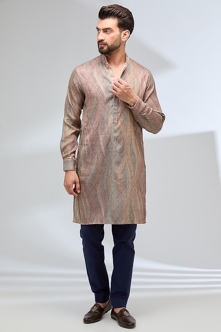 Taupe Georgette Thread Embroidered Kurta Set by Rabani & Rakha Men at Pernia's Pop Up Shop