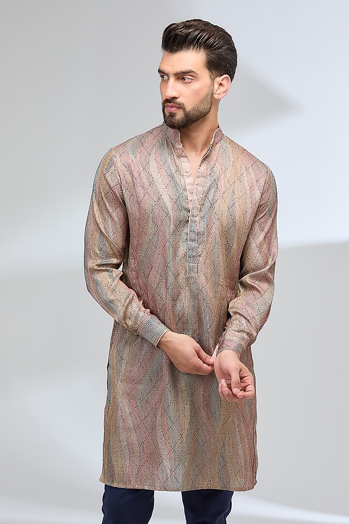Taupe Georgette Thread Embroidered Kurta Set by Rabani & Rakha Men at Pernia's Pop Up Shop