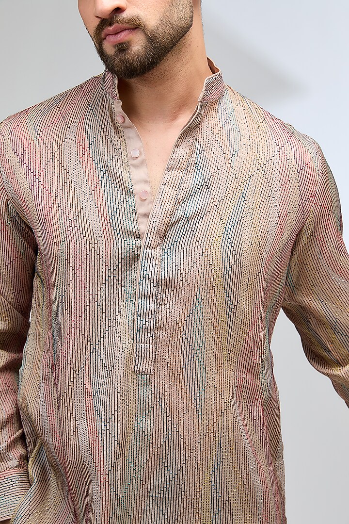Taupe Georgette Thread Embroidered Kurta Set by Rabani & Rakha Men at Pernia's Pop Up Shop