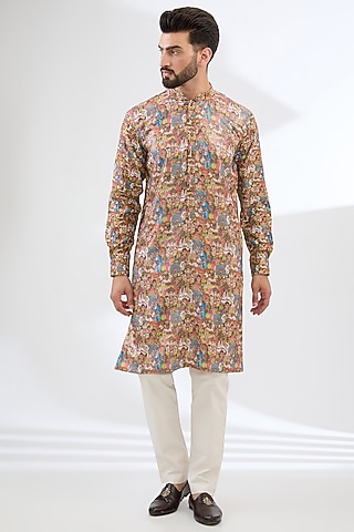 Multi-Colored Georgette Printed Kurta Set by Rabani & Rakha Men