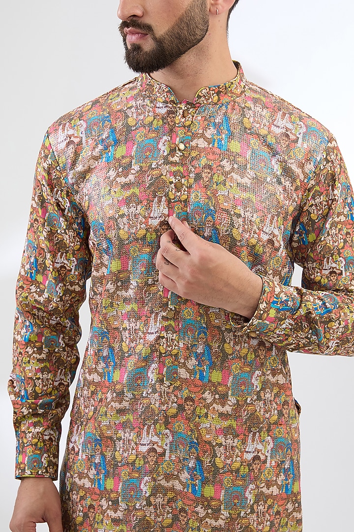 Multi-Colored Georgette Printed Kurta Set by Rabani & Rakha Men at Pernia's Pop Up Shop