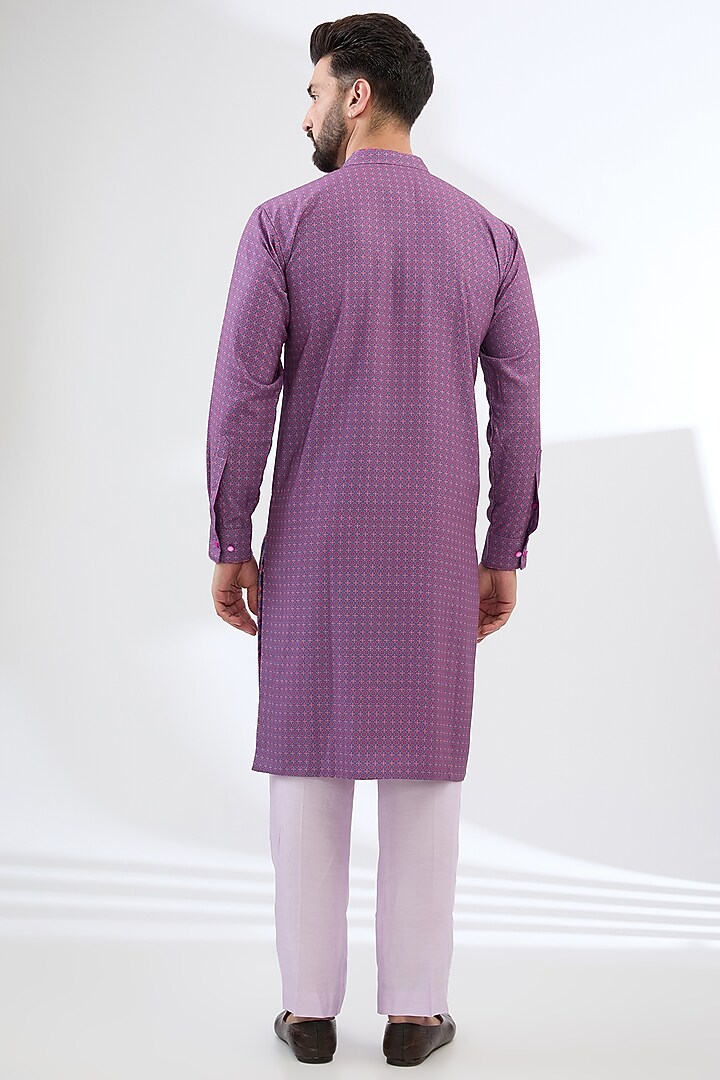 Purple Georgette Printed & Sequins Embroidered Kurta Set by Rabani & Rakha Men at Pernia's Pop Up Shop