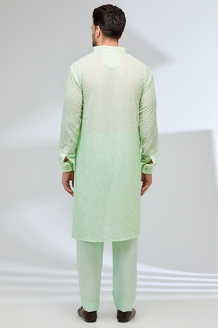 Mint Green Georgette Sequins Embroidered Kurta Set by Rabani & Rakha Men at Pernia's Pop Up Shop