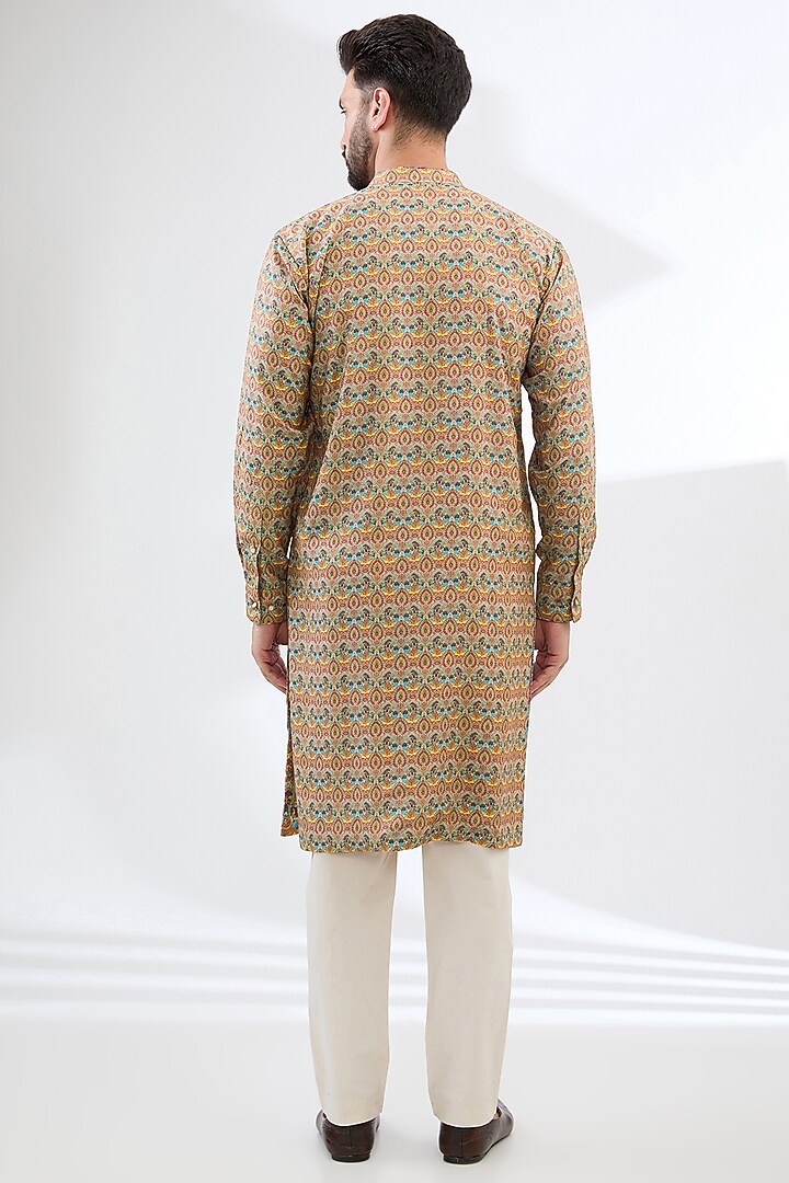 Multi-Colored Georgette Elephant Printed Kurta Set by Rabani & Rakha Men at Pernia's Pop Up Shop