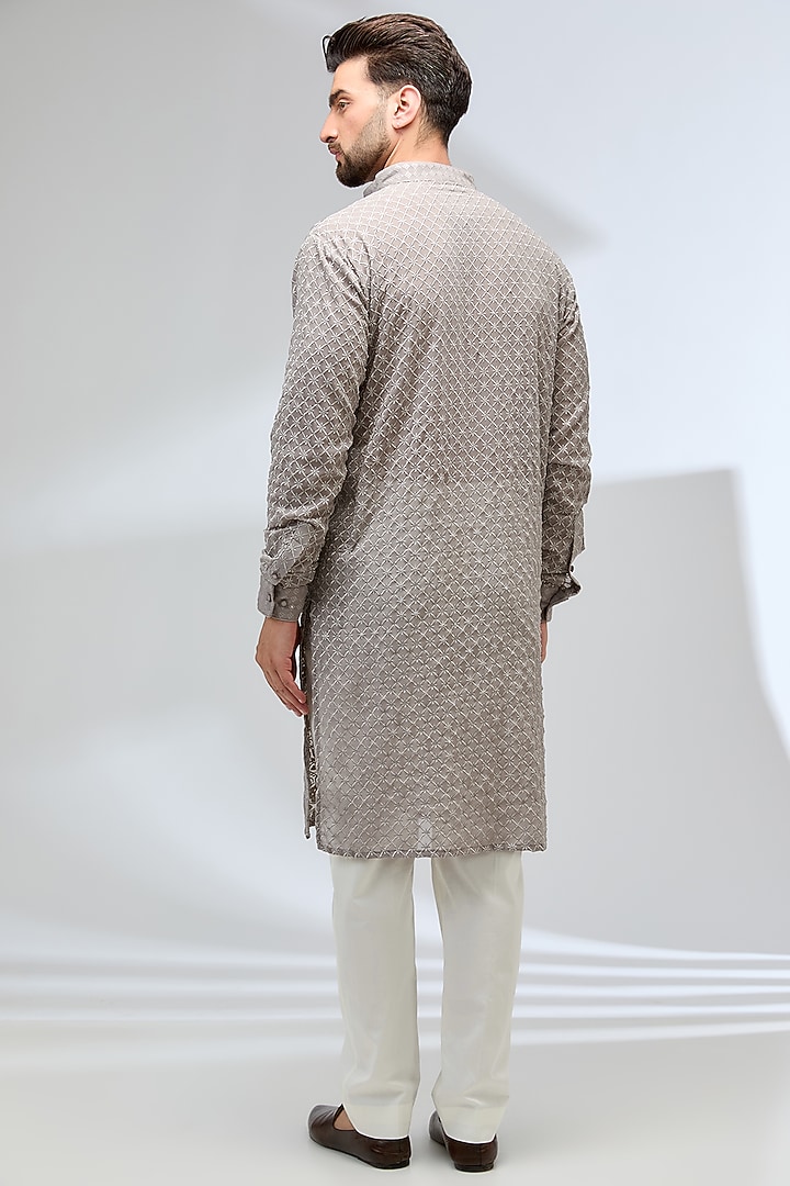 Grey Georgette Thread Embroidered Kurta Set by Rabani & Rakha Men at Pernia's Pop Up Shop