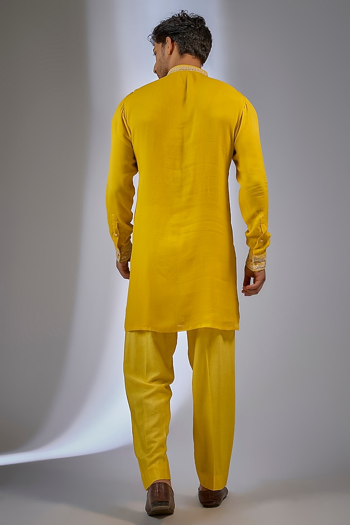 Yellow Georgette Sequin Embroidered Kurta Set by Rabani & Rakha Men at Pernia's Pop Up Shop